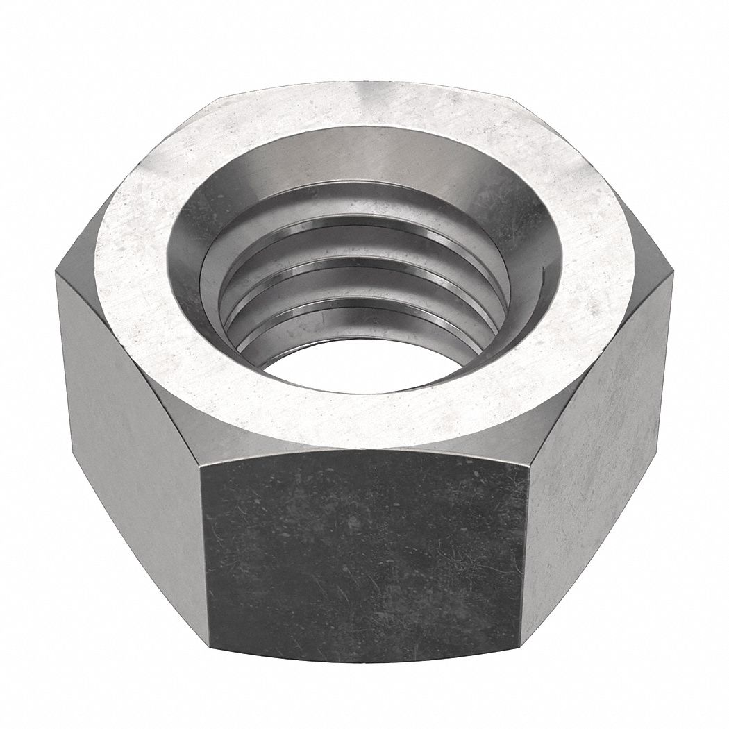 Hex Nut: Std Hex, 3/8"-16 Thread, 9/16 in Hex Wd, 21/64 in Hex Ht, Stainless Steel, 316, Std, 50 PK