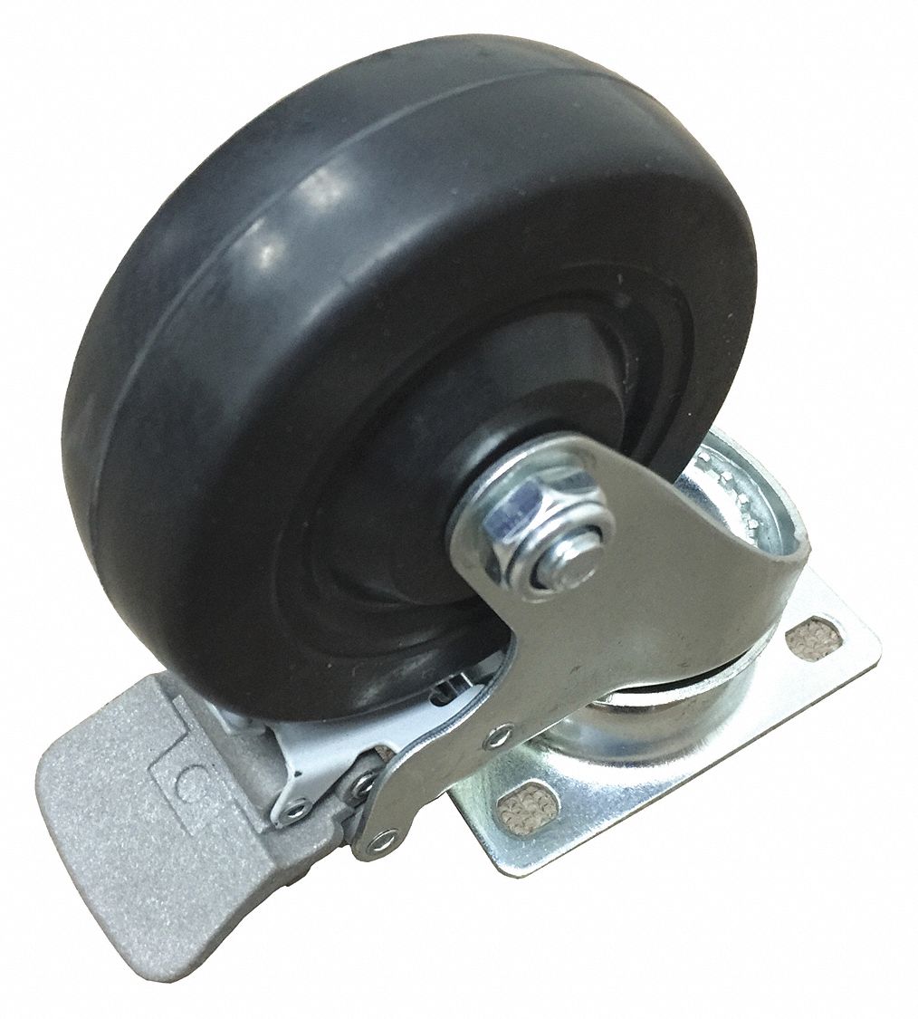 4" x 1-1/4" Rubber Caster w/Full Brake, Caster