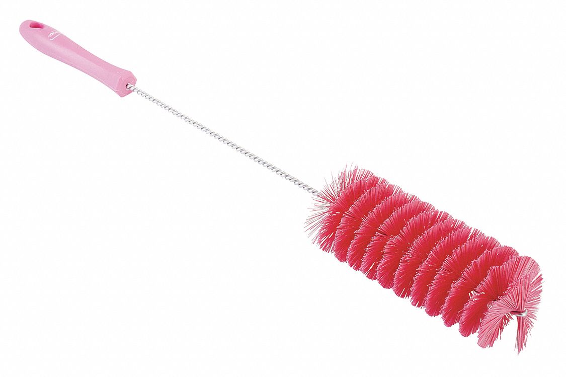 Tube and Valve Brush: Straight Handle, Polyester Bristle, Pink, 2.4 in Brush Dia