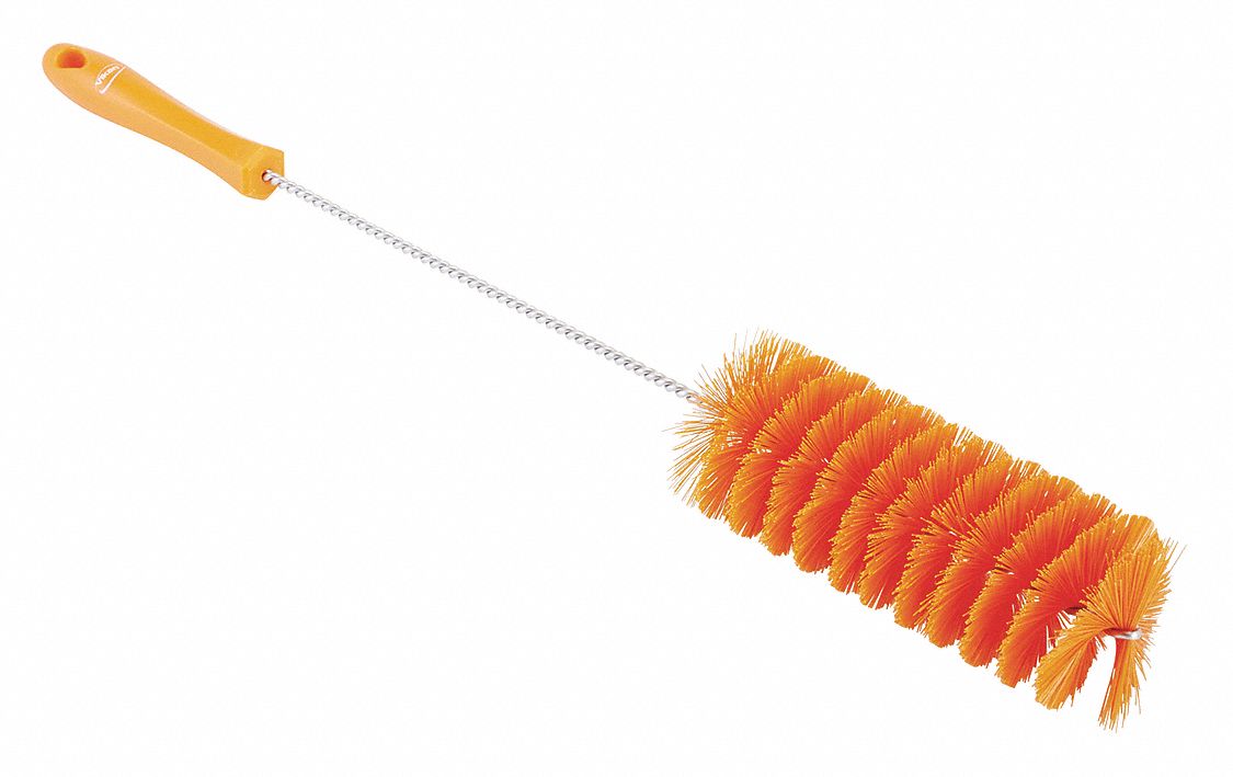 Tube and Valve Brush: Straight Handle, Polyester Bristle, Orange, 2.4 in Brush Dia