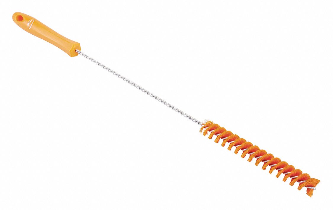 TUBE AND VALVE BRUSH, STRAIGHT HANDLE, POLYESTER BRISTLE, ORANGE, 0.9 IN BRUSH DIA