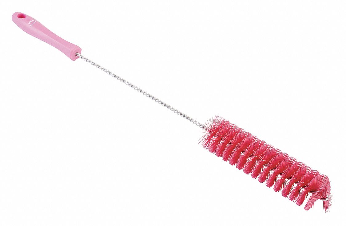 Tube and Valve Brush: Straight Handle, Polyester Bristle, Pink, 1.625 in Brush Dia