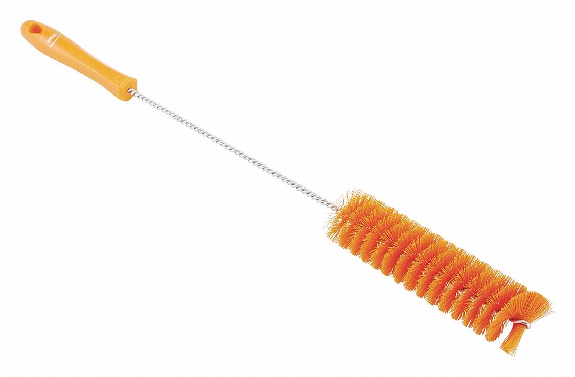 Tube and Valve Brush: Straight Handle, Polyester Bristle, Orange, 1.625 in Brush Dia