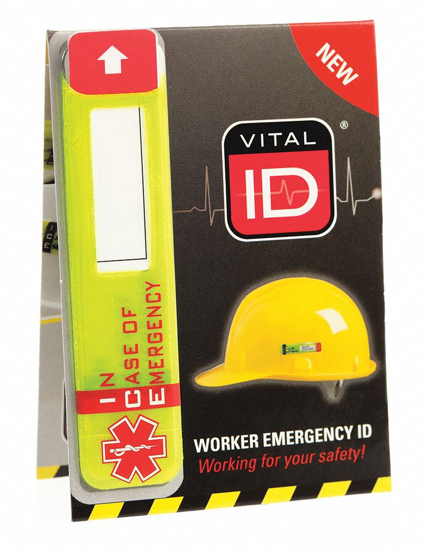 Hard Hat ID with Data Window: Vinyl, 3/4 in Overall Ht, 3 1/4 in Overall Wd