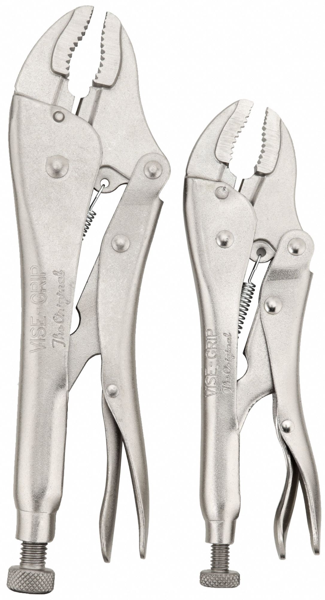 LOCKING PLIERS SET, CURVED, 1½ IN/1⅞ IN MAX JAW OPENING, 7 IN/10 IN OVERALL L, PLAIN GRIP, 2 PIECE