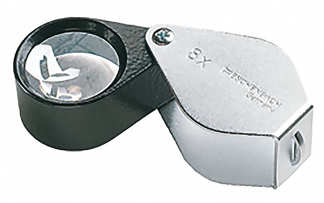 Metal Precision Folding Magnifier: 12X, 0.8 in Focal Distance, 23 mm Lens Dia