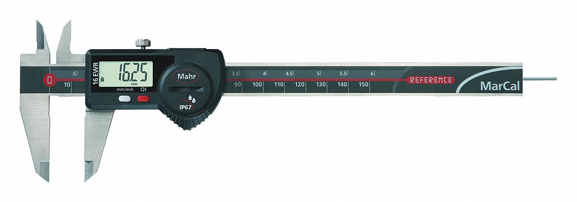 4-Way Digital Caliper: 0 in to 6 in /0 mm to 150 mm, IP67, Inch/Metric, Cabled, Stainless Steel