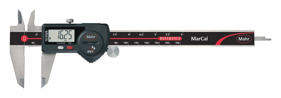4-Way Digital Caliper: 0 in to 6 in /0 mm to 150 mm, IP67, Inch/Metric, Cabled, Stainless Steel