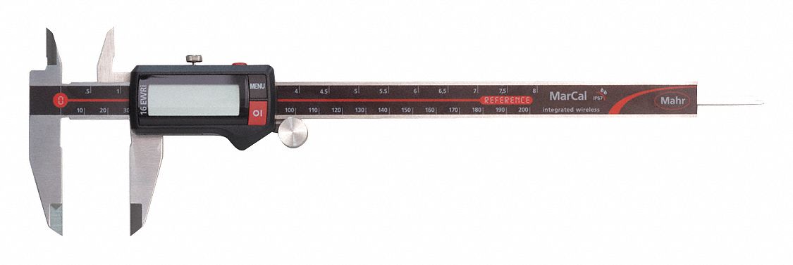 4-Way Digital Caliper: 0 in to 8 in /0 mm to 200 mm, IP67, Inch/Metric, Wireless, Built-In