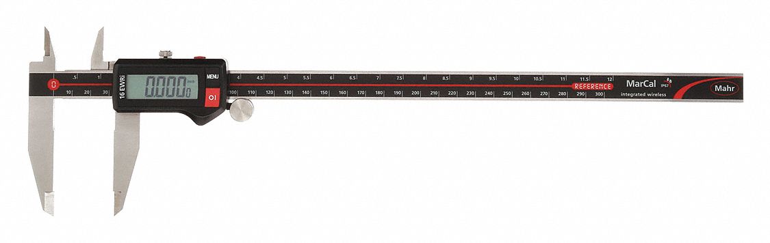 4-Way Digital Caliper: 0 in to 12 in /0 mm to 300 mm, IP67, Inch/Metric, Wireless, Built-In