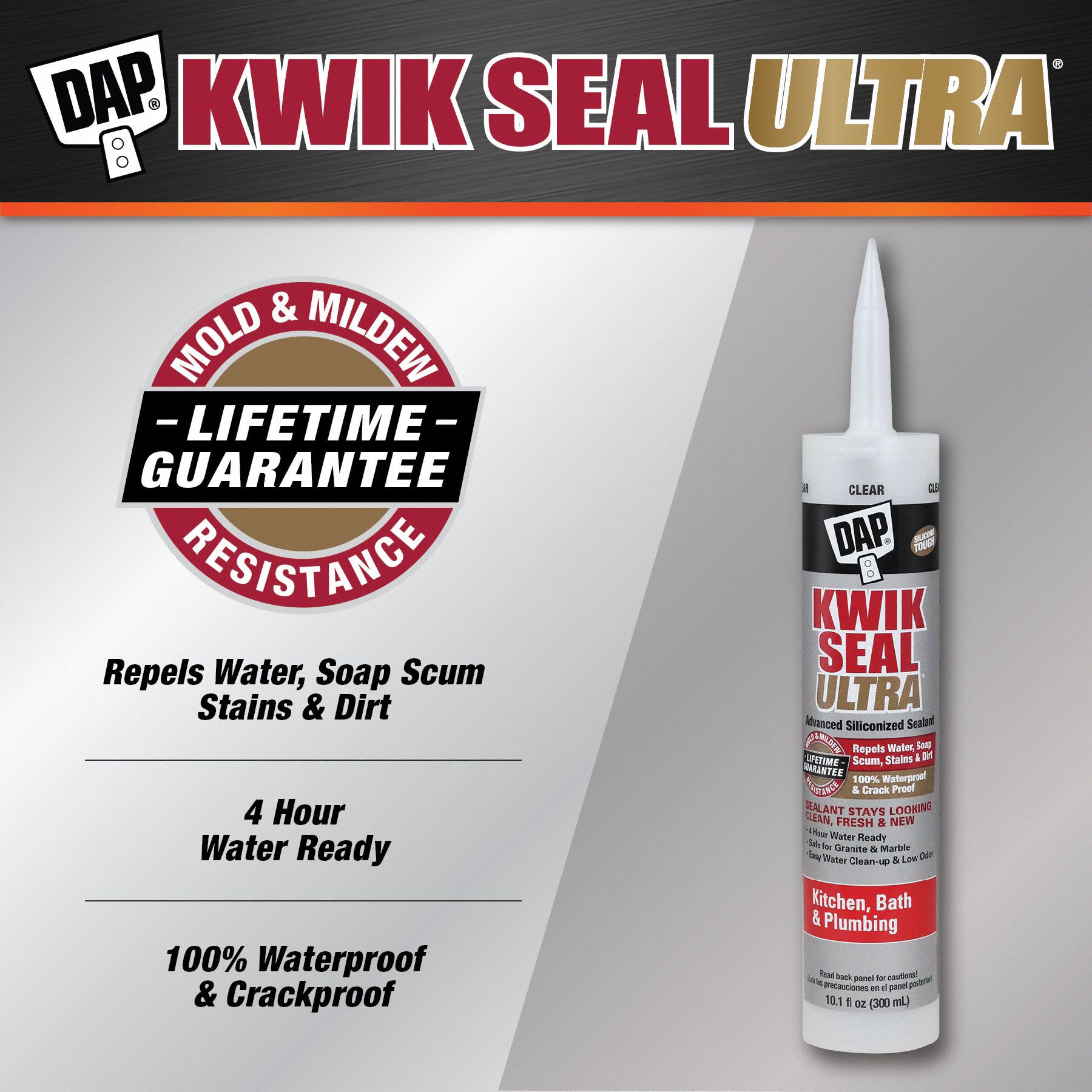 DAP 18898 Acrylic Sealant,Clear,Kwik Seal Ultra 45PG60