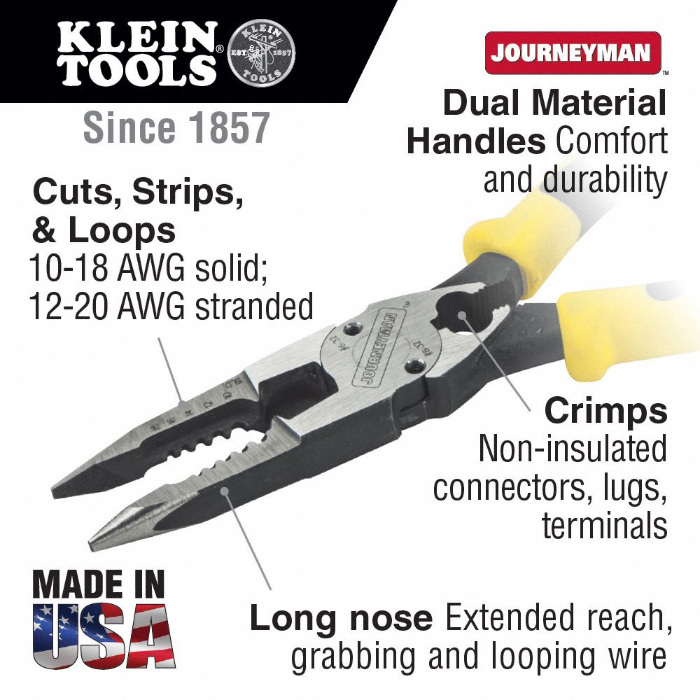 KLEIN TOOLS All Purpose Pliers with Crimper 16 AWG to 8 AWG, 8 5/8 in