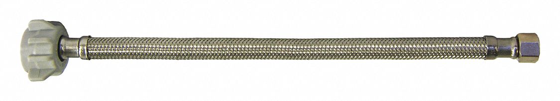 Supply Line: 5/16 in Hose Inside Dia., 9 in Hose Lg, Stainless Steel, PVC, 250 psi