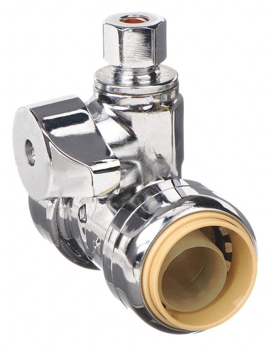 SharkBite Max 1/2 inch x 3/8 inch Chrome Brass Push-to-Connect Compression  Angle Stop Valv