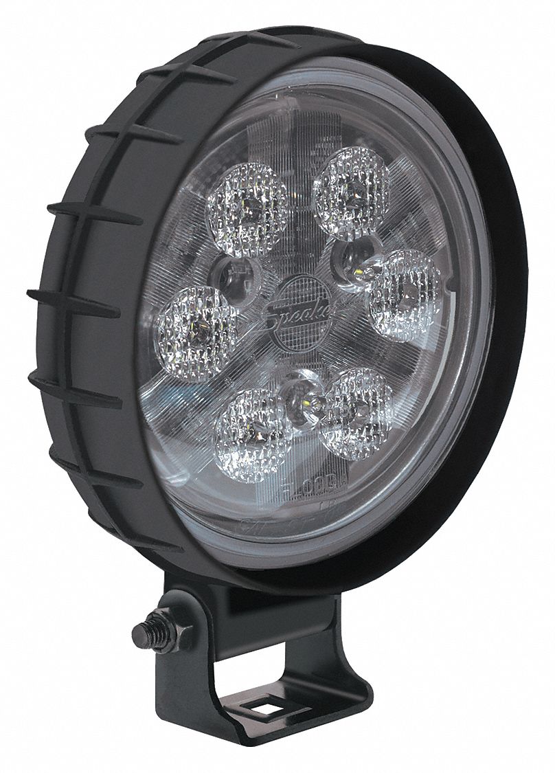 Vehicle Work Light: Round, Flood, LED, Bolt, DT04-2P Connector, Surface Mount, Black