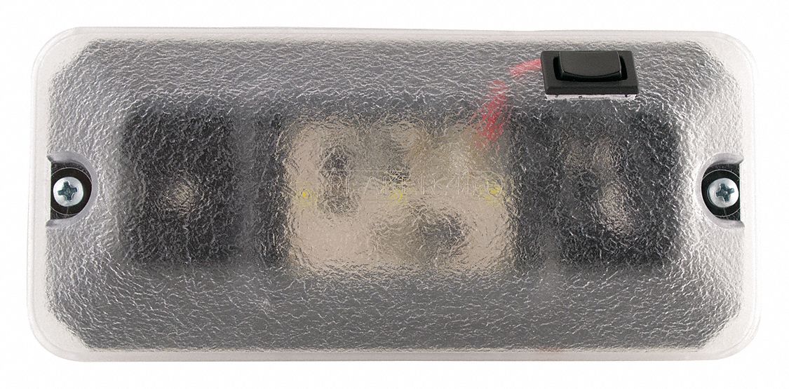 Dome Light: Rectangular, 12-24V DC, LED, Clear, Black, 3 in Overall Ht, 1 in Overall Wd