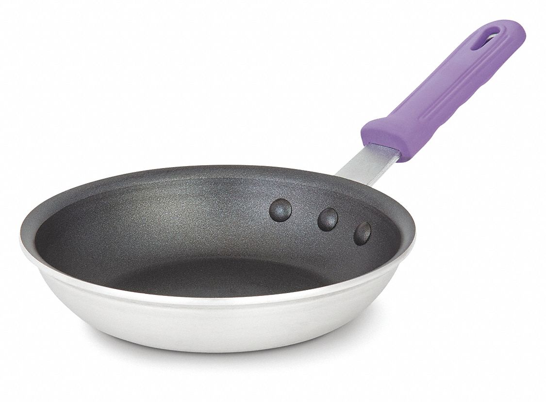 Fry Pan: Non-Stick, 7 in Top Dia, Aluminum, Black/Silver, Silicone, NSF Certified, Aluminum
