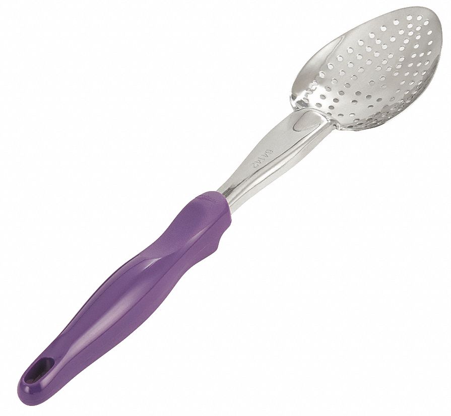 Heavy-Duty Spoodle® Utensil: 13 13/16 in Overall Lg, Purple, NSF Certified, Stainless Steel