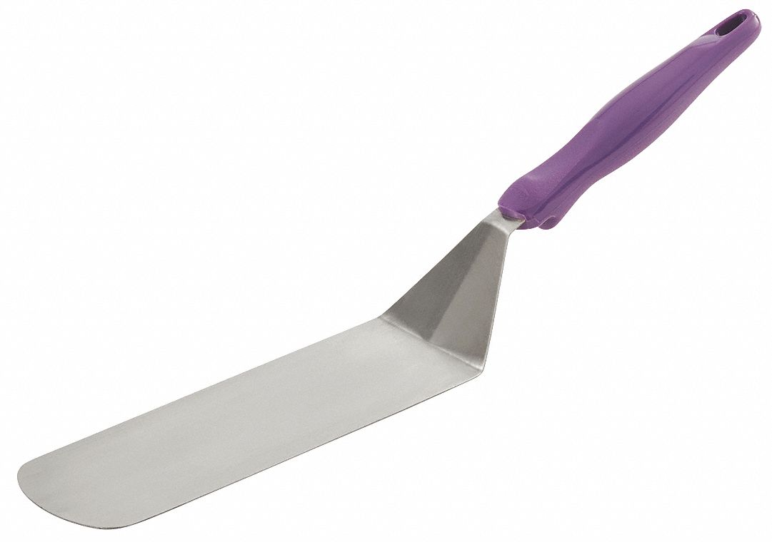 Turner: Stainless Steel, Vollrath, 8 1/4 in Blade Lg, 2 7/8 in Blade Wd, Rounded Edge