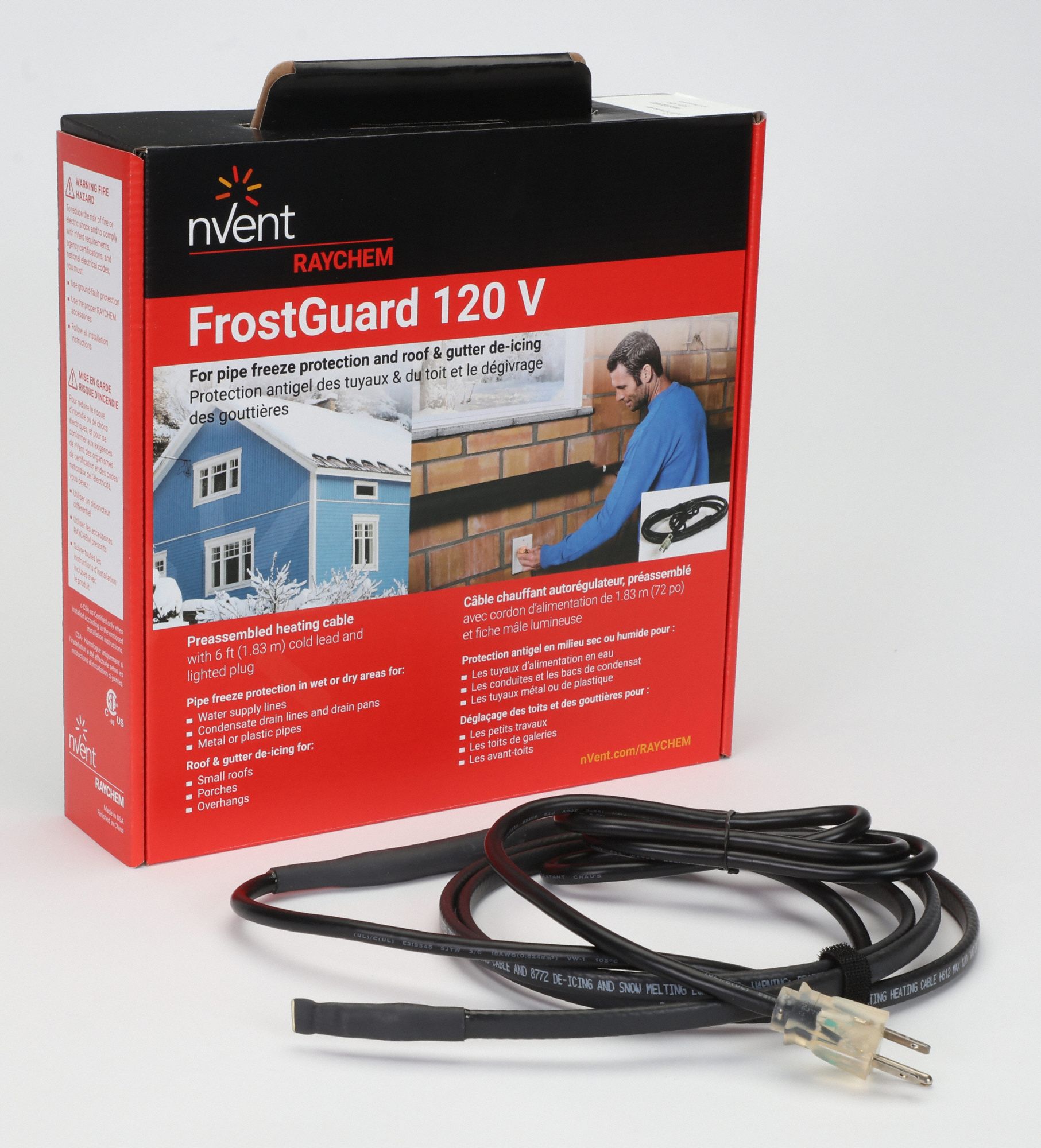 FROSTGUARD Indoor/Outdoor, Electric Heating Cable, 12 ft, 120V AC, 5