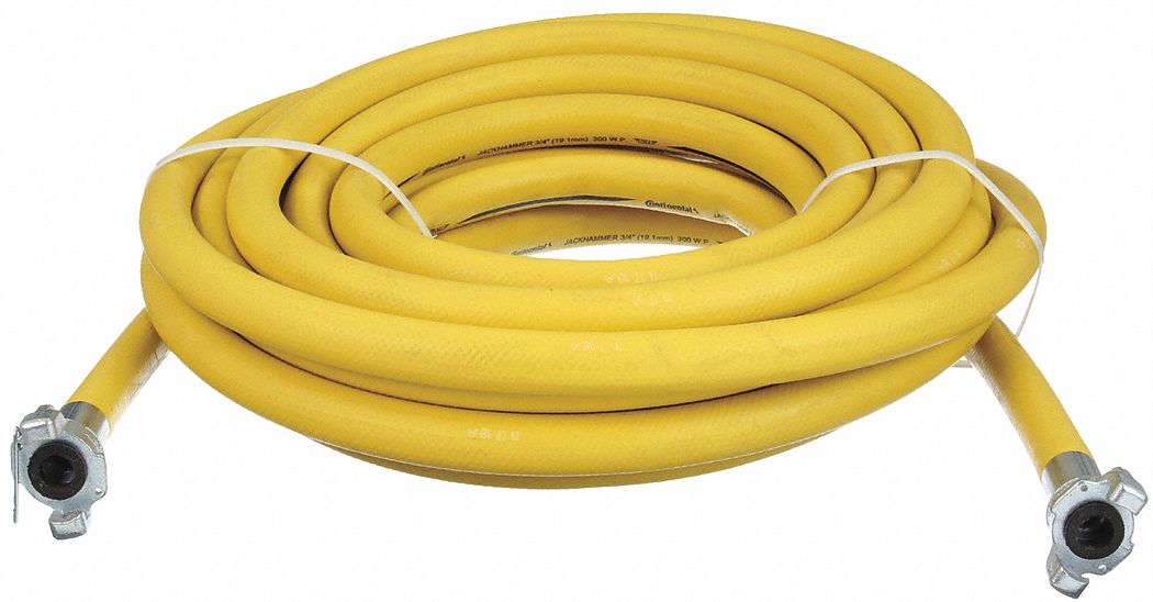 Jack Hammer Hose: EPDM, 3/4 in ID, 50 ft Lg, Yellow, 3/4 in x 3/4 in Fitting Size