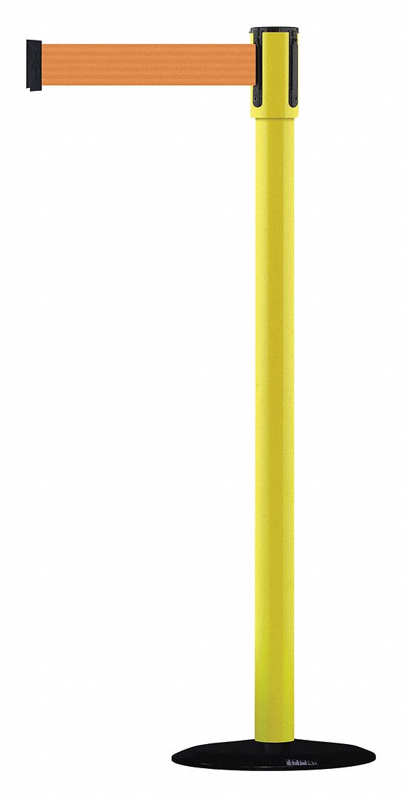 Barrier Post with Belt, Orange, 7-1/2 ft.L