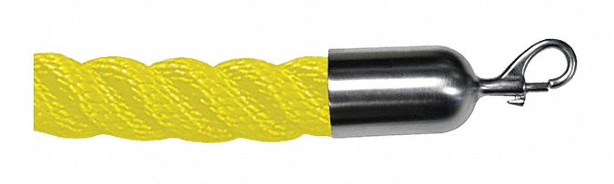 Barrier Rope, Nylon, Yellow, 6 ft.L