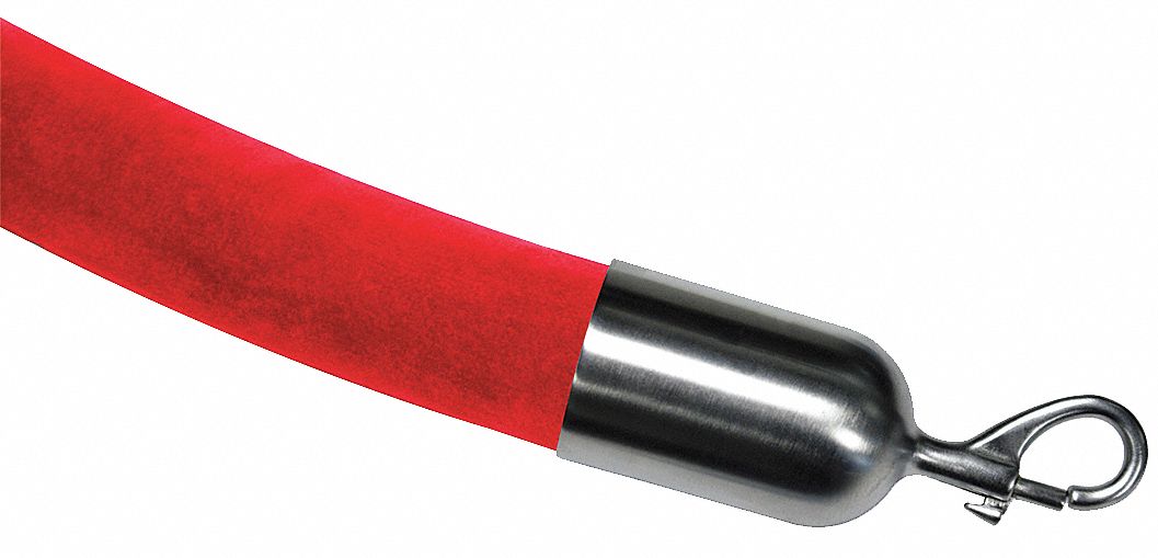 Barrier Rope, Velour, Red, 6 ft. L
