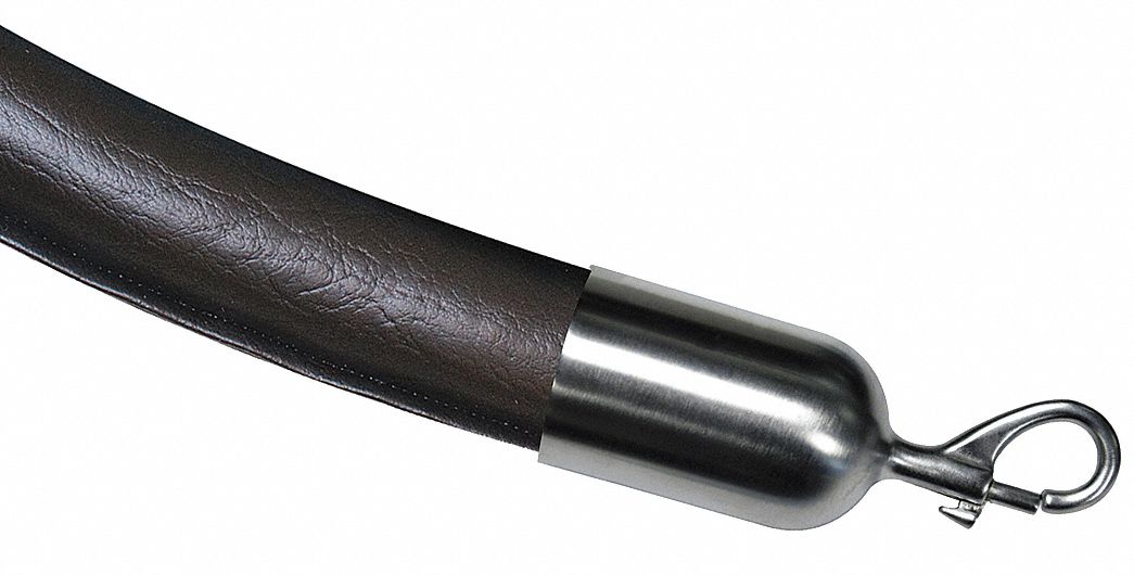 Barrier Rope: Black, 6 ft Overall Lg, Naugahyde, Snap End