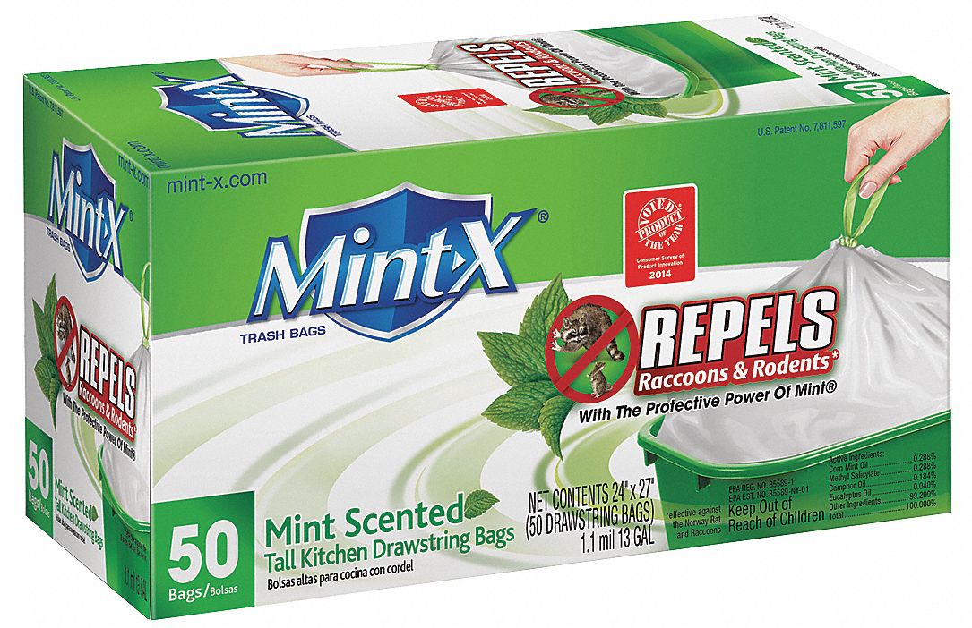 Mint-X Rodent Repellent Trash Bag 13 gal., White