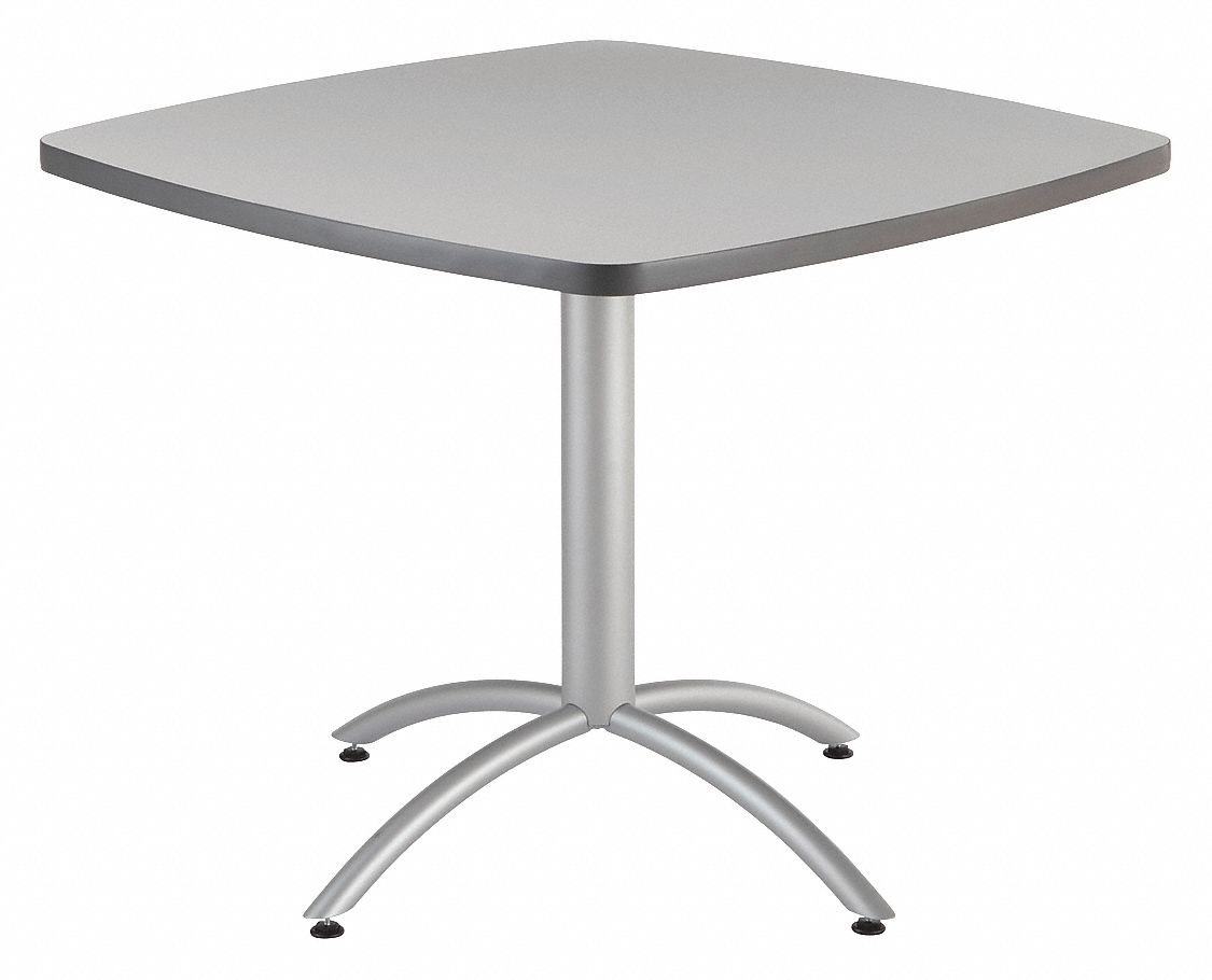Cafe Table: 42 in Wd, 42 in Dp, 30 in, Gray, Laminated Melamine