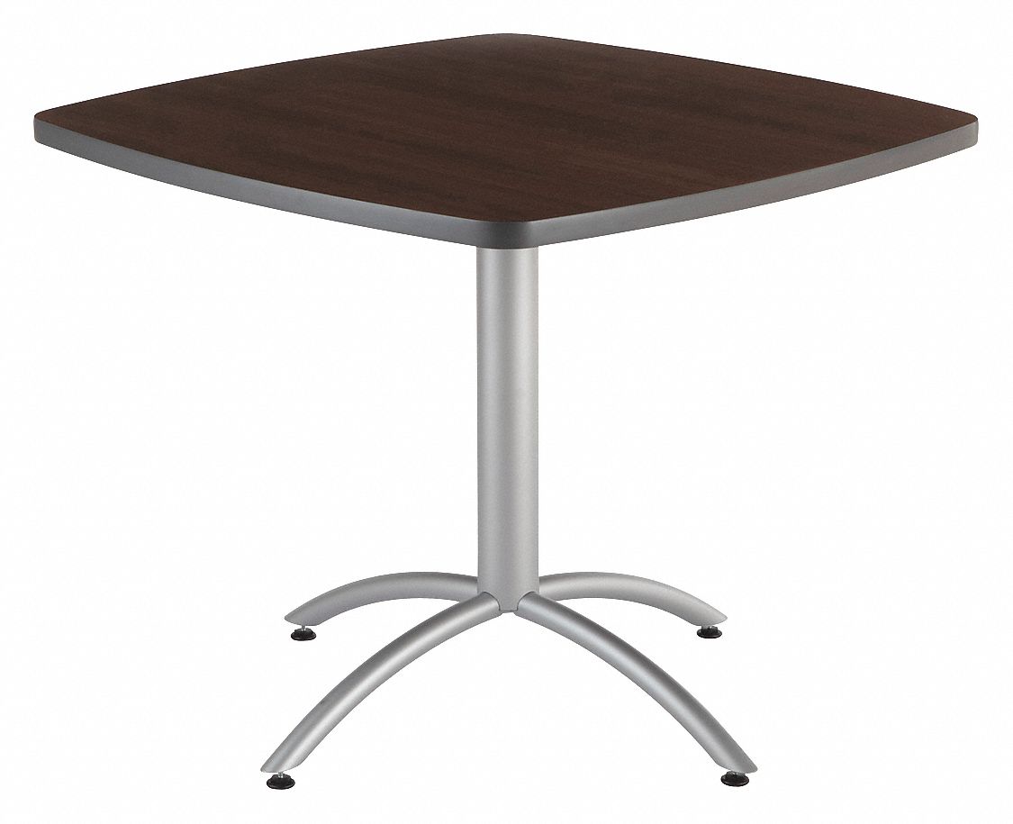 Cafe Table: 42 in Wd, 42 in Dp, 30 in, Walnut, Laminated Melamine