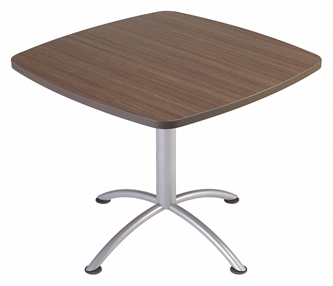 Cafe Table: 36 in Wd, 36 in Dp, 30 in, Natural Teak, Laminated Melamine