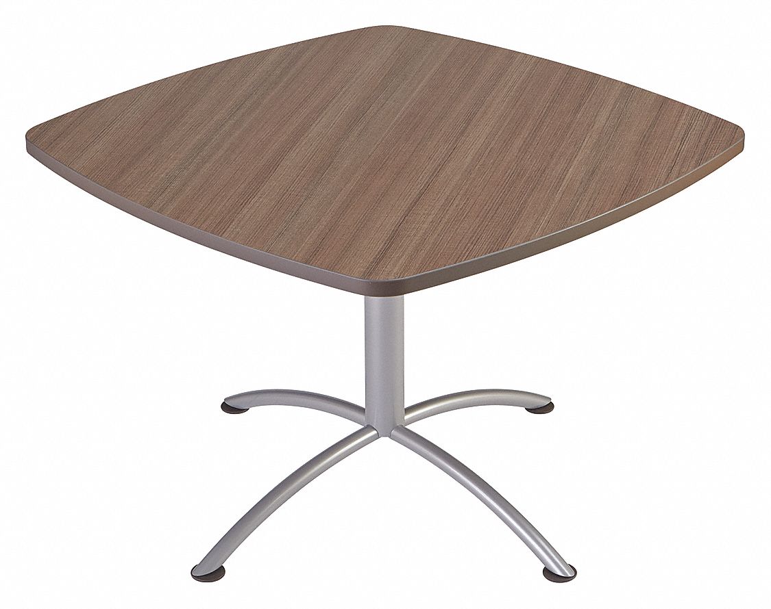 Cafe Table: 42 in Wd, 42 in Dp, 30 in, Natural Teak, Laminated Melamine