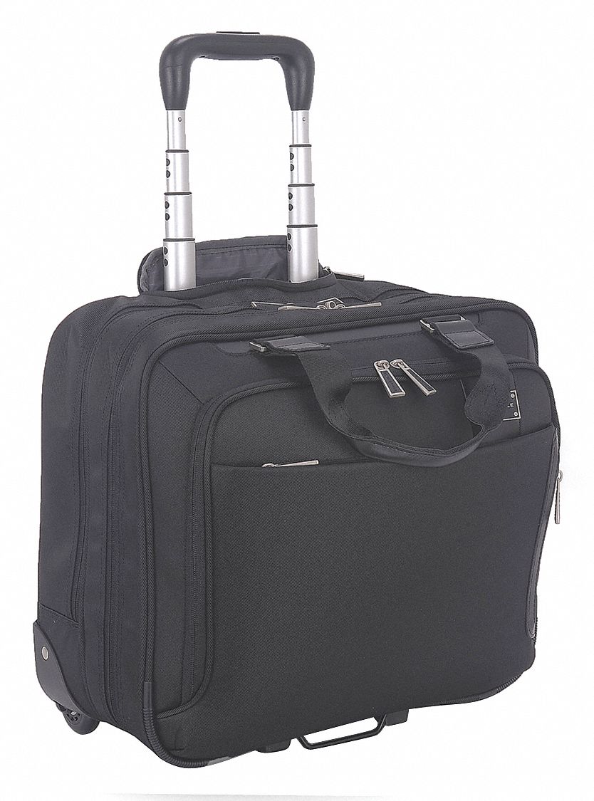 Laptop Carrying Rolling Case: Fits Laptop Up to 15.6 in, Nylon Twill, 16 3/4 in Lg, Black