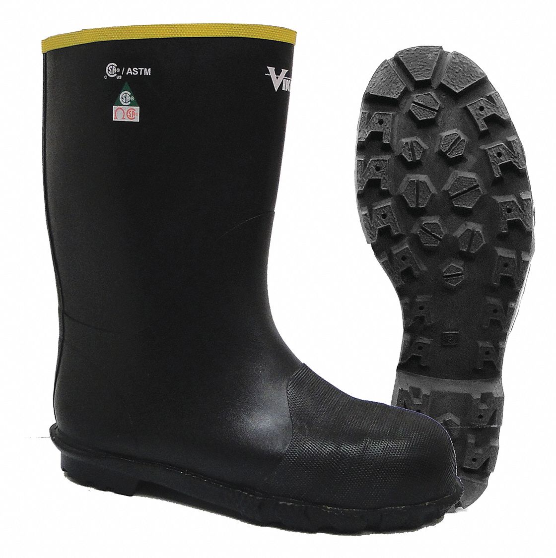 Rubber Boot: Defined Heel/Oil-Resistant Sole/Steel Toe/Waterproof, Rigid Steel, Rubber, Black, 1 PR