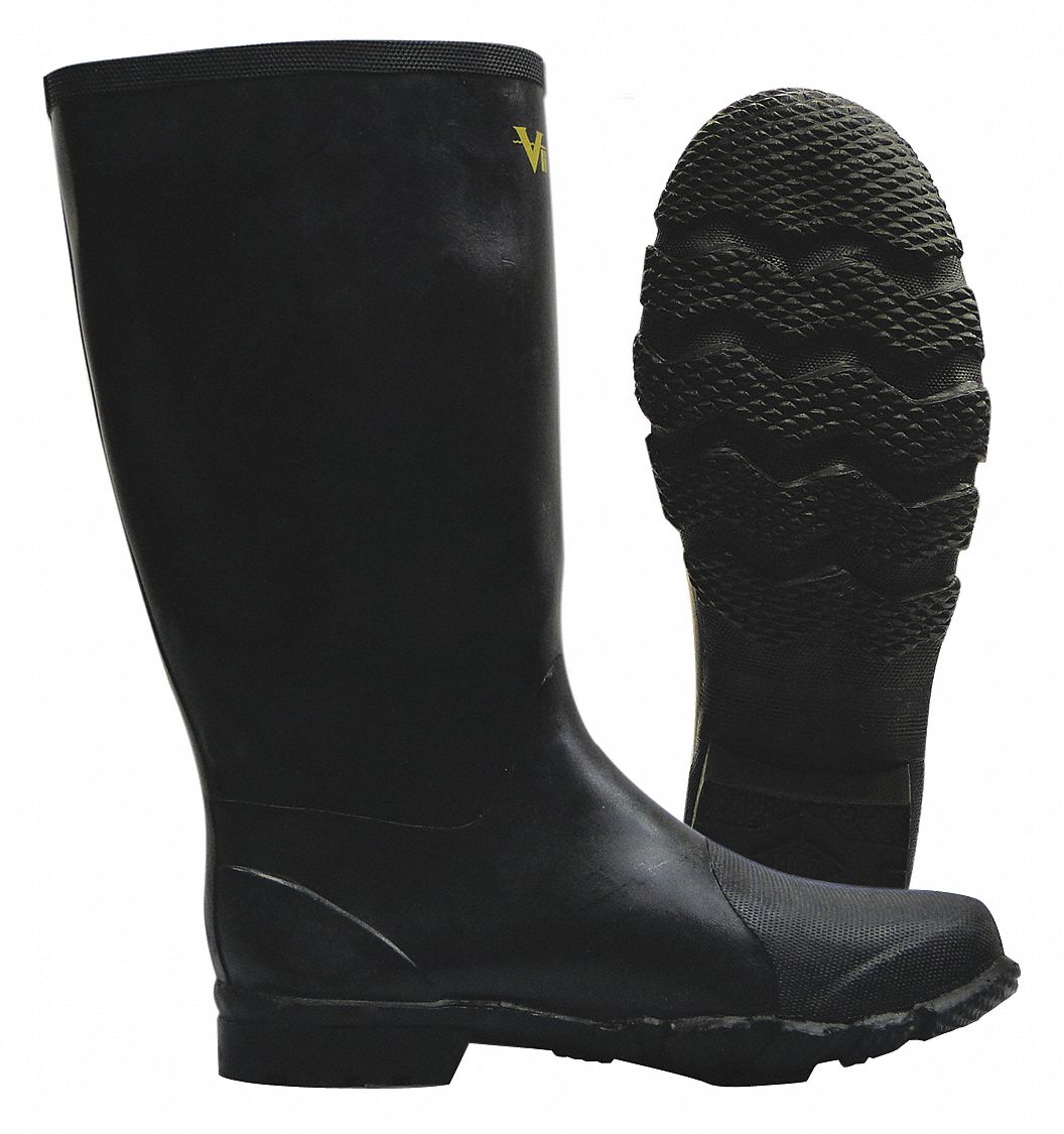 Rubber Boot: Defined Heel/Oil-Resistant Sole/Plain Toe/Waterproof, Rigid Steel, Rubber, Black, 1 PR