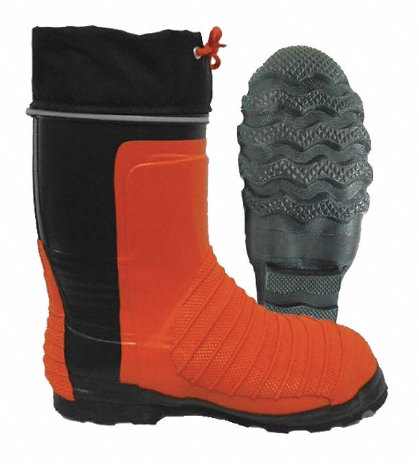 MEN'S BOOTS, SZ 11, RUBBER/COTTON CANVAS, BLK/ORNG, CSA/ASTM, 18KV, CHEMICAL-RESISTANT
