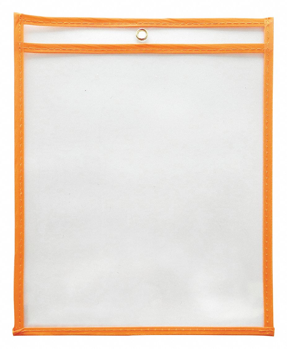 Shop Ticket Holder: PVC, Grommet, 13 3/8 in Ht, 10 in Wd, Orange, 15 PK