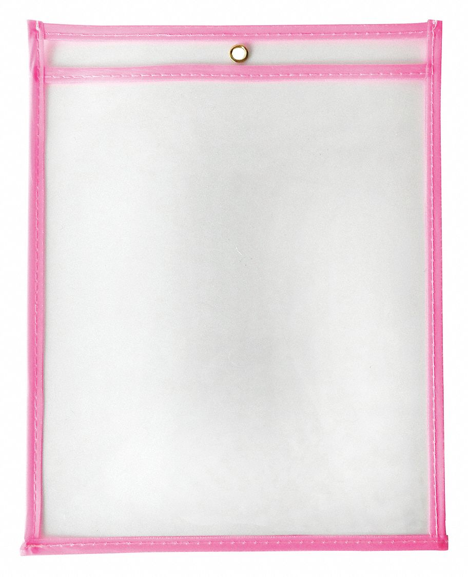 Shop Ticket Holder: PVC, Grommet, 13 3/8 in Ht, 10 in Wd, Pink, 15 PK