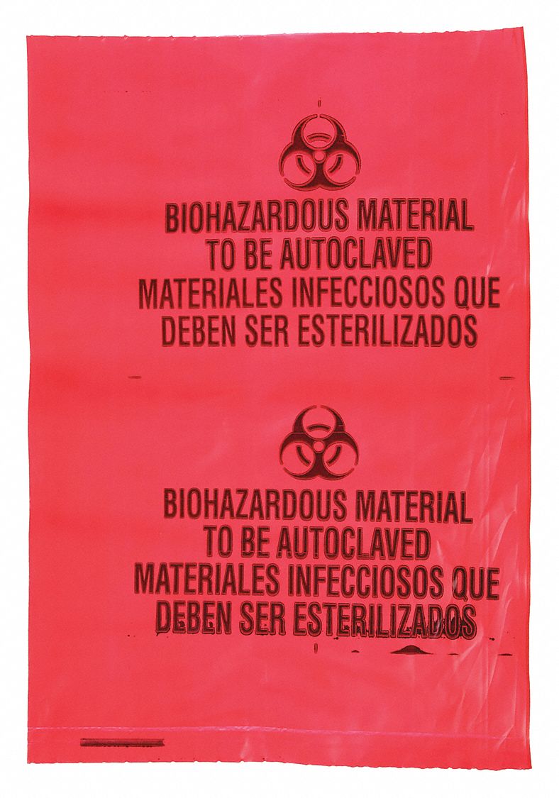 Autoclavable Biohazard Bags: 2 gal Capacity, 8 in Overall Wd, Polypropylene, 400 PK