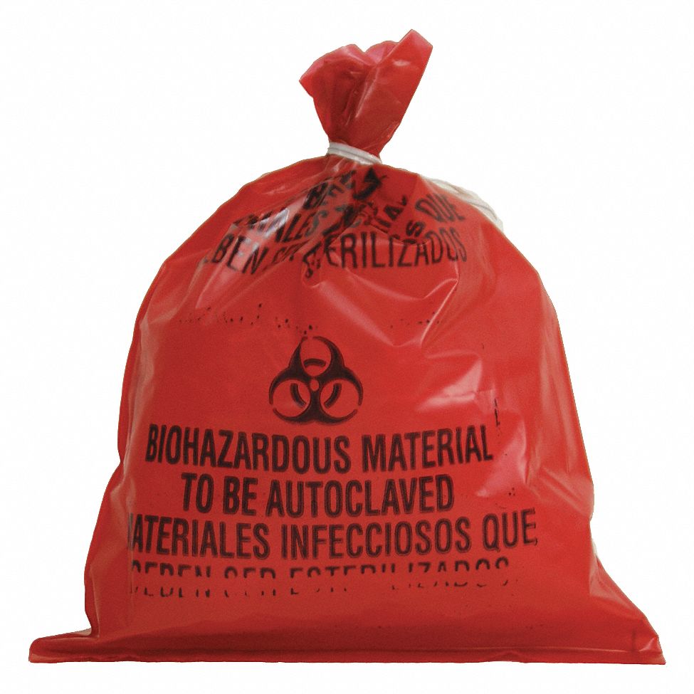 GRAINGER APPROVED Autoclavable Biohazard Bags 2 gal Capacity, 8 1/2 in