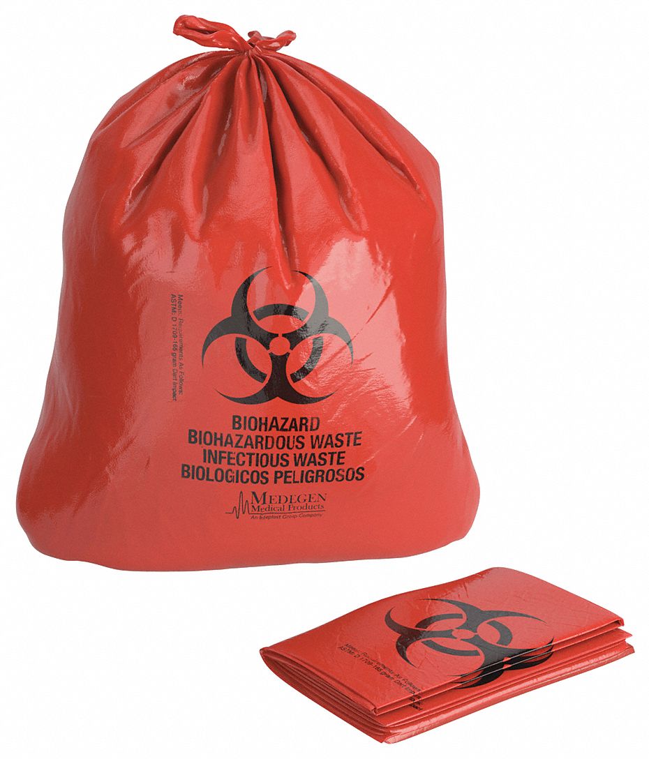 Medegen Medical RD630 Biohazard Waste Bag, Red, 14.5 Width, 19