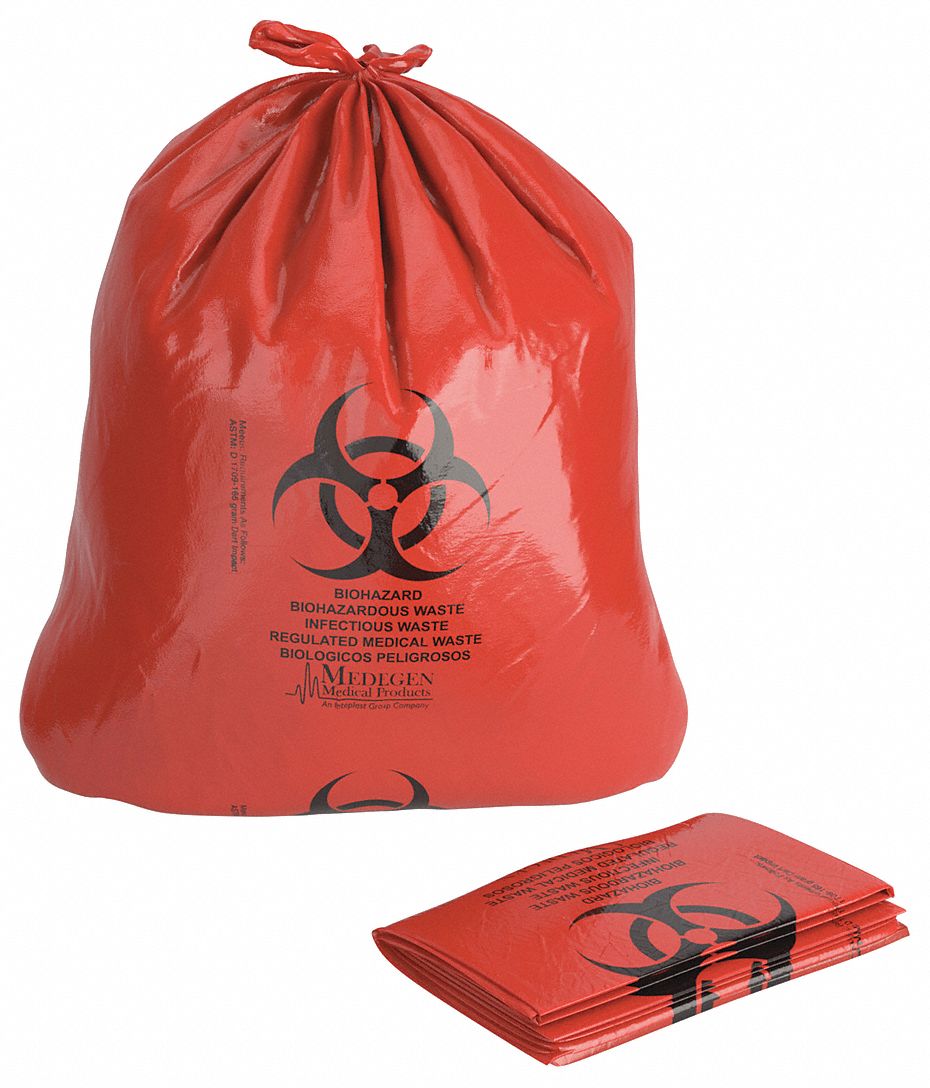 Biohazard Bags: 32 gal Capacity, 31 in Overall Wd, 41 in Overall Ht, HDPE, 250 PK