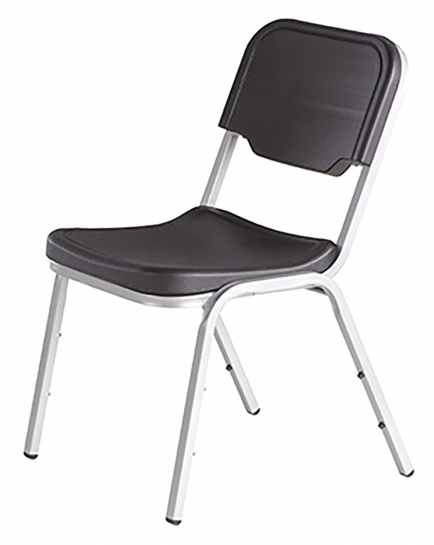 Stacking Chair: Plastic Seat, Steel Frame, Seat Color Black, Frame Color Silver, Armless