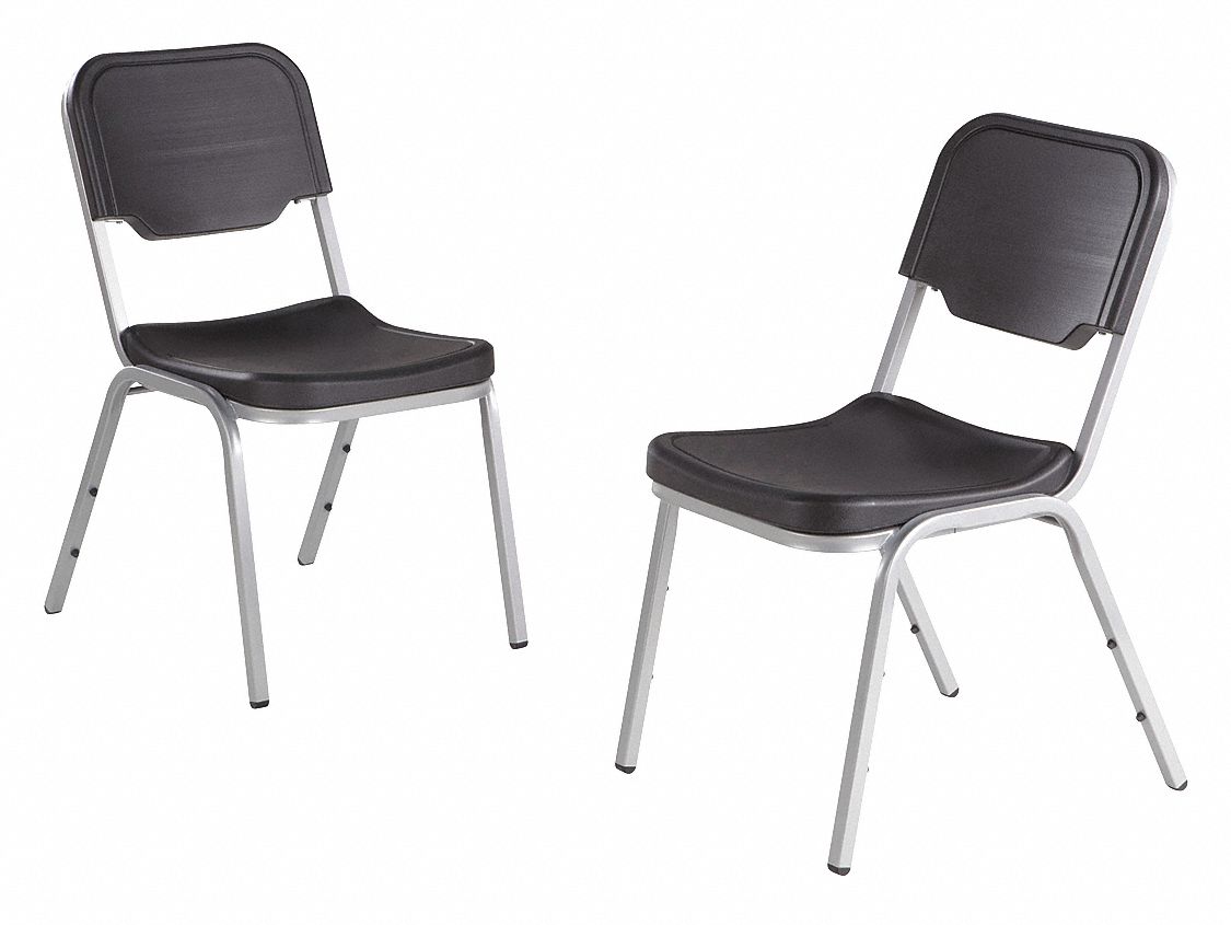 Stacking Chair: Plastic Seat, Steel Frame, Seat Color Charcoal, Frame Color Silver, Armless