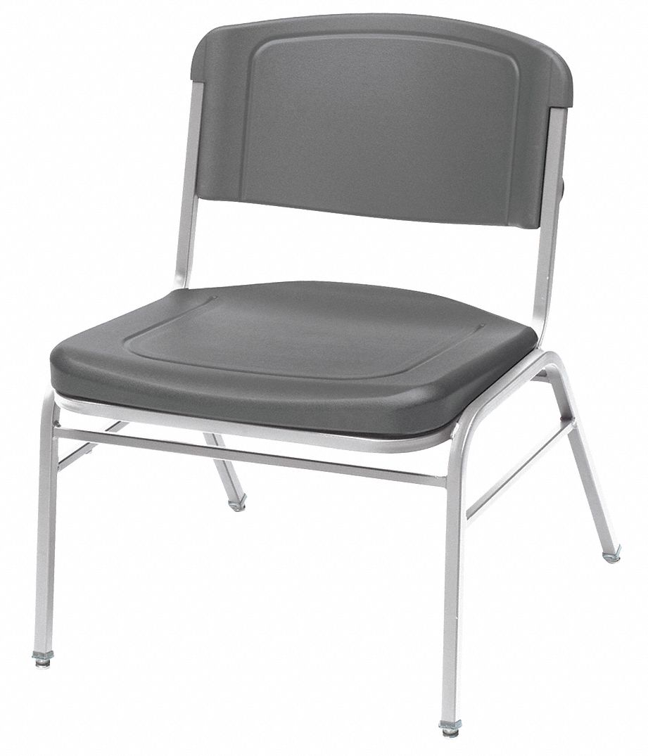 Stacking Chair: Plastic Seat, Steel Frame, Seat Color Charcoal, Frame Color Silver, Armless
