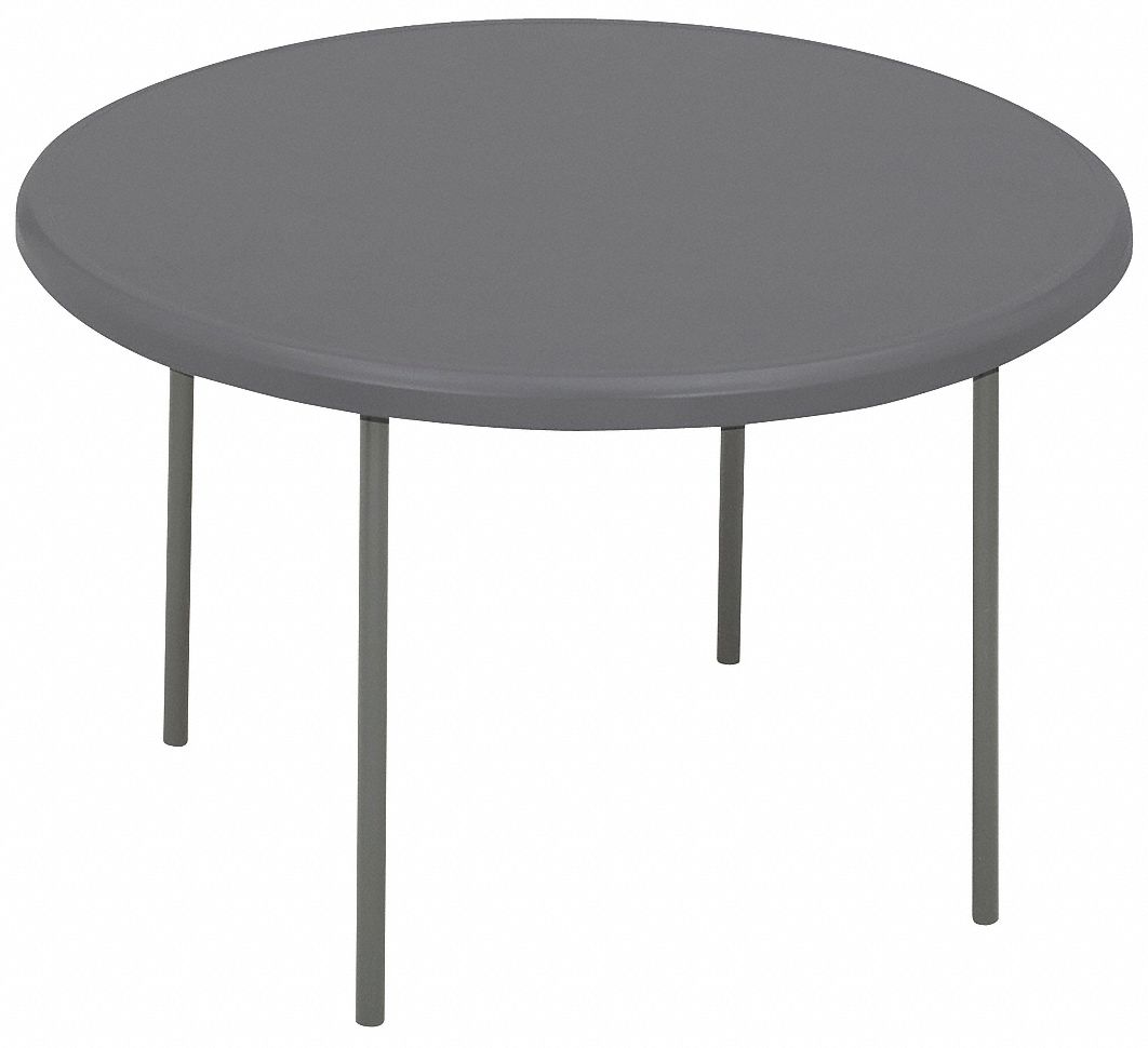 Folding Table: Round Table Shape, Charcoal Tabletop, 29 in, 60 in Overall Dia, Steel Frame