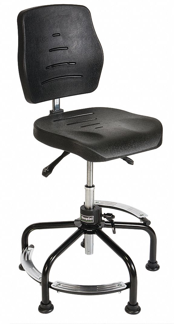 Task Chair: No Arm Arm, Black, Polyurethane, 300 lb Wt Capacity, Unassembled