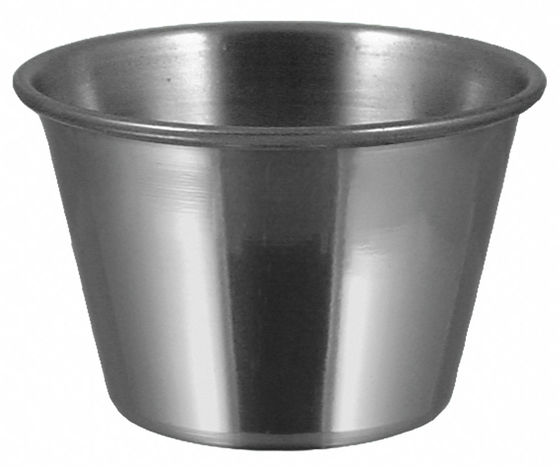 Sauce Cup: 2 oz Capacity, Stainless Steel, Silver